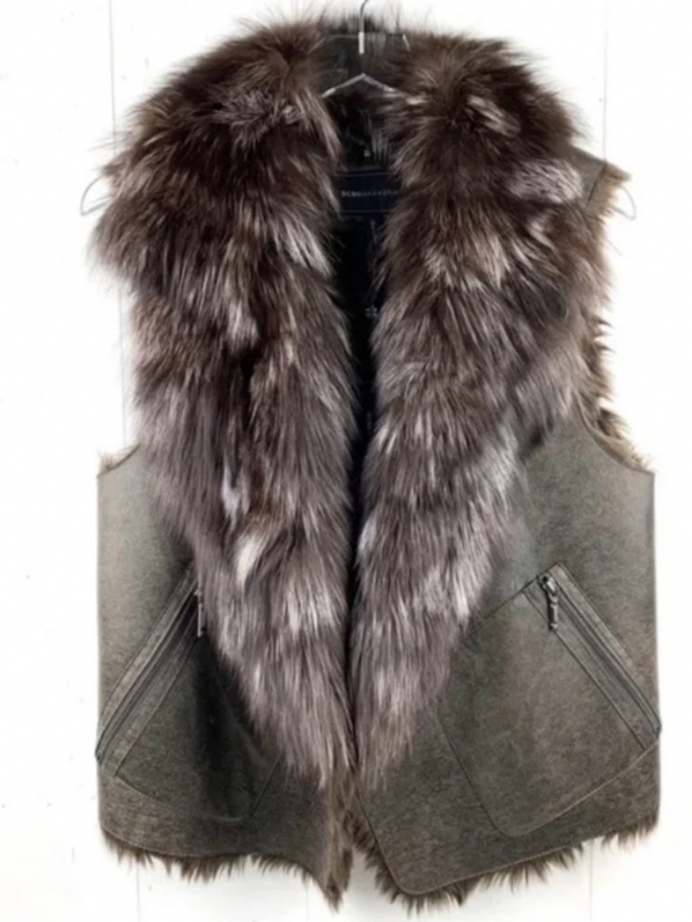 Bcbg fur vest medium in charcoal color leather and fur